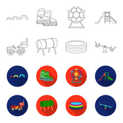 Machine for radio control, tunnel, trampoline, swing. Playground set collection icons in outline,flet style vector symbol stock illustration web. © pandavector