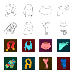 Various kinds of scarves, scarves and shawls. Scarves and shawls set collection icons in outline,flet style vector symbol stock illustration web. © pandavector