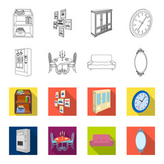 Coffee maker, served table in the restaurant and other web icon in outline,flet style isometric.Soft comfortable sofa, wall mirror icons in set collection. © pandavector