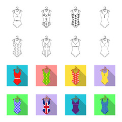 Different kinds of swimsuits. Swimsuits set collection icons in outline,flet style vector symbol stock illustration web. © pandavector