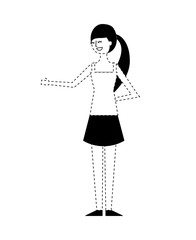 young woman people character gesturing with arms vector illustration monochrome dotted line image