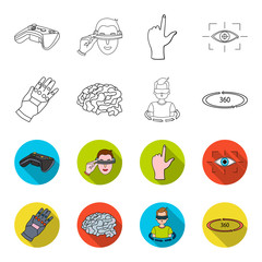 Technology, innovation, man, complemented .Virtual reality set collection icons in outline,flet style vector symbol stock illustration web. © pandavector