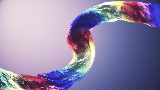 Pouring surreal curved rainbow water column stream digital simulation seamless loop slow motion isolated animation on gradient background new quality natural motion graphics cool nice beautiful 4k foo