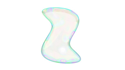 Underwater or soap bubbles with rainbow reflection  in the shape of letter Z in on white background. 3d render typography.