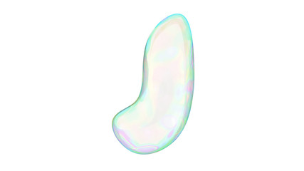 Underwater or soap bubbles with rainbow reflection  in the shape of letter J in on white background. 3d render typography.