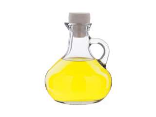 glass bottle with olive oil isolated