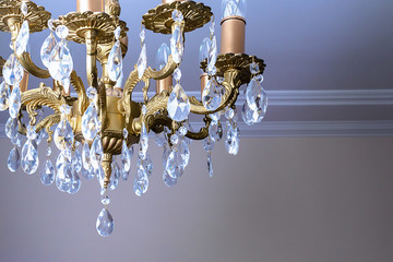 Crystal chandelier close-up. Gradient background