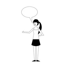 people female character with speech bubble vector illustration monochrome dotted line image