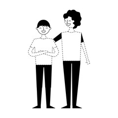 young man with boy together vector illustration monochrome dotted line image