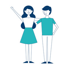 couple of young people relationship characters vector illustration green and blue design
