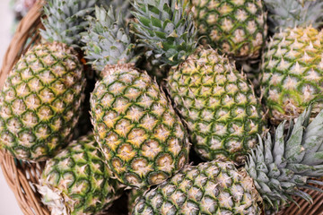 Ripe pineapples in a supermarket.