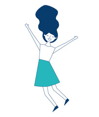 people female jumping enjoy character vector illustration green and blue design