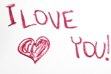 Paper with red text I love you by lipstick