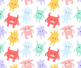 Colorful seamless monsters pattern. isolated on white background