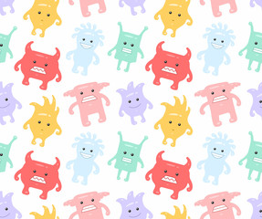 Colorful seamless monsters pattern. isolated on white background