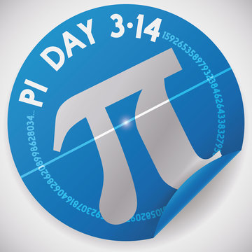 Sticker with Pi Symbol and Value for Pi Day Celebration, Vector Illustration