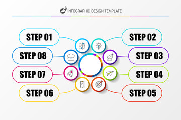 Organization chart with 8 steps. Infographic design template