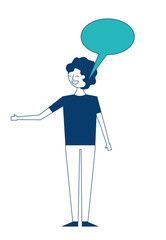 young people male man with speech bubble talk vector illustration green and blue design