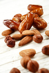 dried fruits on white wood