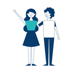 couple of young people characters vector illustration green and blue design