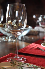 Wine Glass on Table Set for Christmas Dinner
