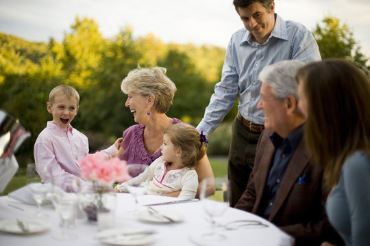 Happy multi generation family enjoying outdoors