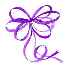 Watercolor illustration of a ribbon bow.