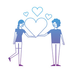 Fototapeta na wymiar couple of young people in love heart romantic vector illustration degrade color design