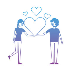 couple of young people in love heart romantic vector illustration degrade color design