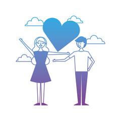 couple of young people in love heart romantic vector illustration degrade color design