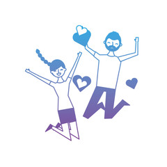 couple of young people in love heart romantic vector illustration degrade color design