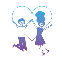couple of young people in love heart romantic vector illustration degrade color design