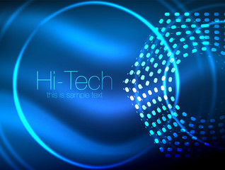 Glowing neon dotted shape abstract background, technology shiny concept design, magic space geometric background