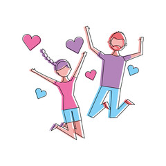 Fototapeta premium couple of young people in love heart romantic vector illustration
