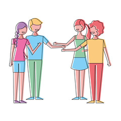 people couples friends together handshake vector illustration