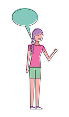people female character with speech bubble vector illustration