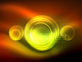Blurred neon glowing circle, hi-tech modern bubble template, techno glowing glass round shapes or spheres. Geometric abstract background