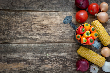 Healthy food background / vegetables on old wooden table
