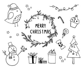 Hand drawn of design Christmas elements. Vector illustration design.