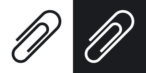 Vector paper clip icon. Two-tone version on black and white background - obrazy, fototapety, plakaty