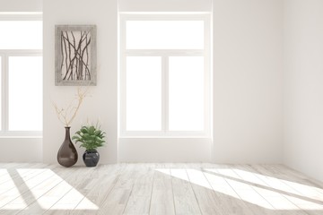 White empty room. Scandinavian interior design. 3D illustration