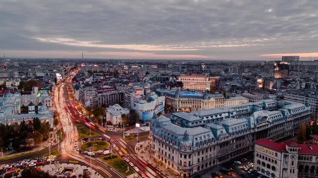 Bucharest Timelapse view during rush hour from day to night