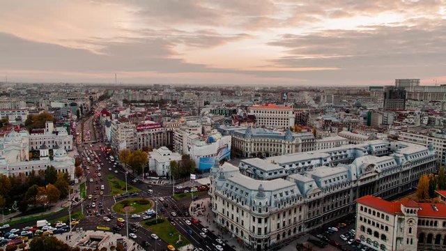Bucharest Timelapse view during rush hour from day to night