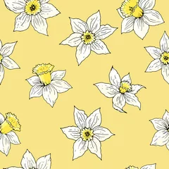 Keuken spatwand met foto Daffodil spring seamless vector pattern © flowersonthemoon