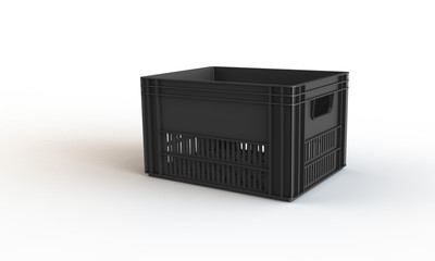 Plastic crate box isolated on white. The crate can hold bottle or cans
