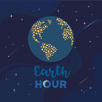 Earth hour day concept. Stop polluting the globe. Support promise for planet actions, change global world. Environmental threat. Make personal promise to planet banner background. Vector illustration