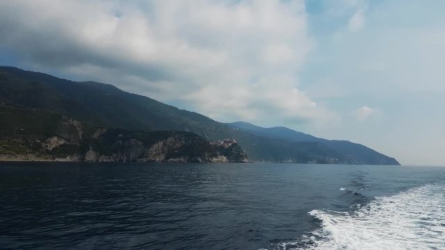 Hyperlapse of Cinque Terre of a coast from a boat