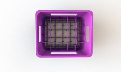 Plastic crate box isolated on white. The crate can hold bottle or cans