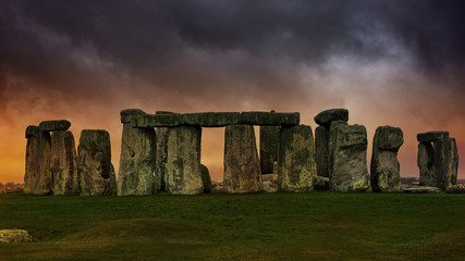 Sunset over Stonehenge, England. 