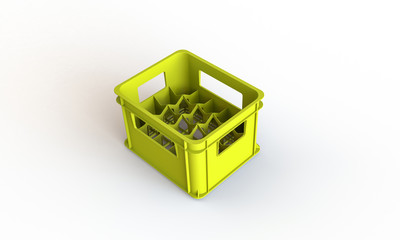 Plastic crate box isolated on white. The crate can hold bottle or cans
